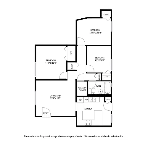 Floor plan 3 Bedroom / 1 Bath