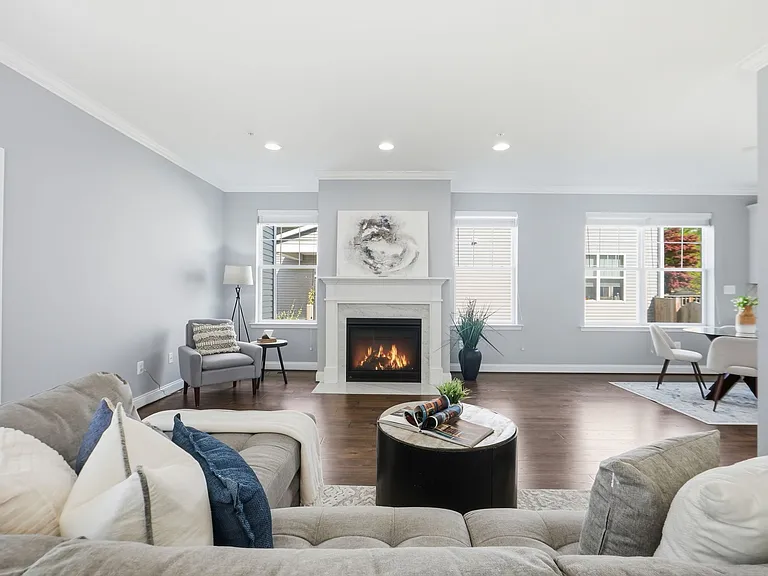 Beautiful and spacious living room with gas fireplace.