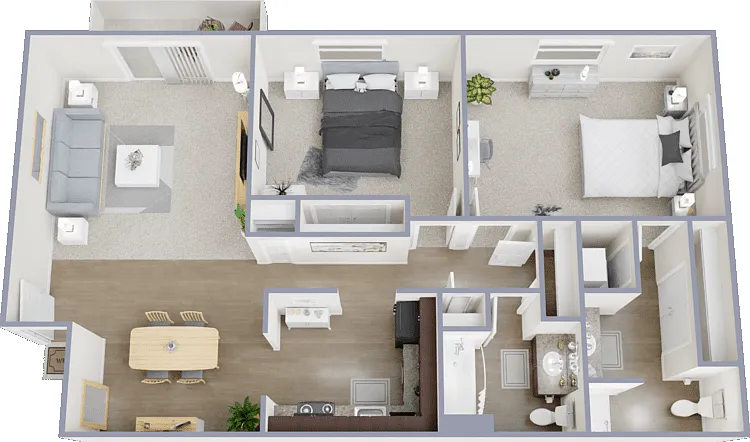2 Bed 2 Bath Floorplan Diagram