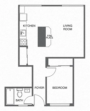 Floor plan Renovated 1 Bed, 1 Bath D