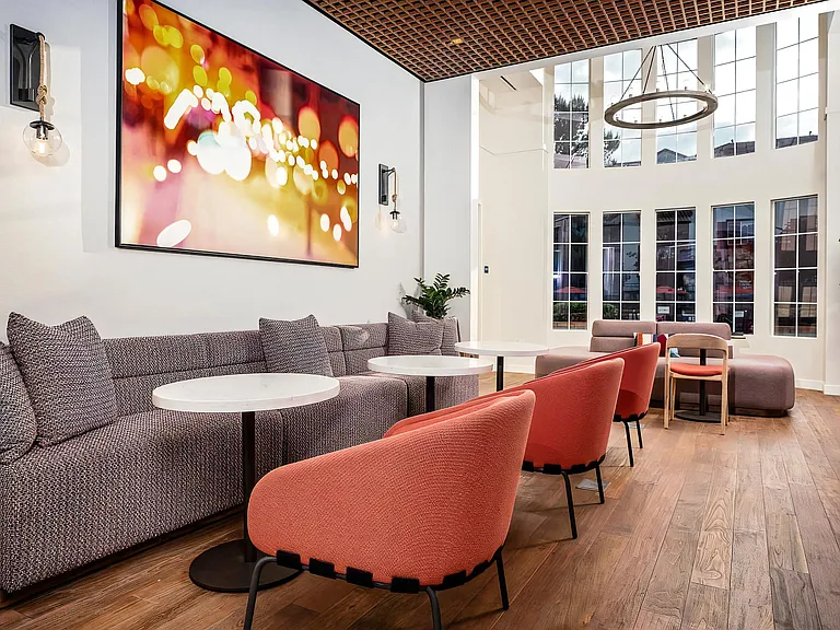 Clubhouse Lounge Featuring Mixed Lounge Seating and Decorative Lighting