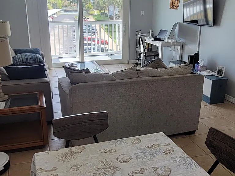 View of living room from dining area