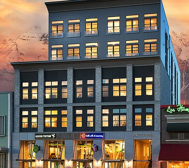 Experience urban elegance with this beautifully designed apartment facade.