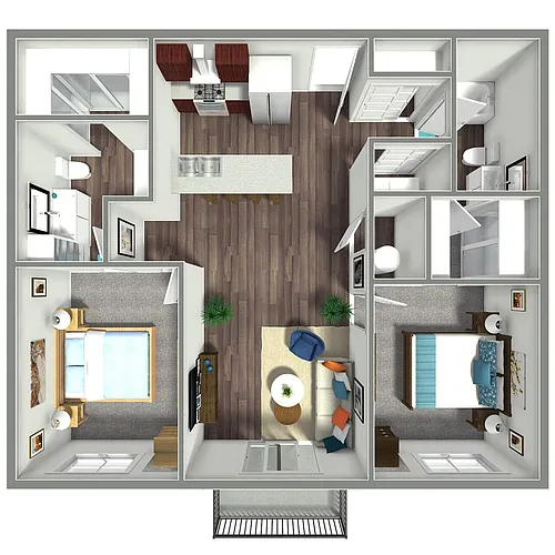 Floor plan 2 Bed, 2 Bath