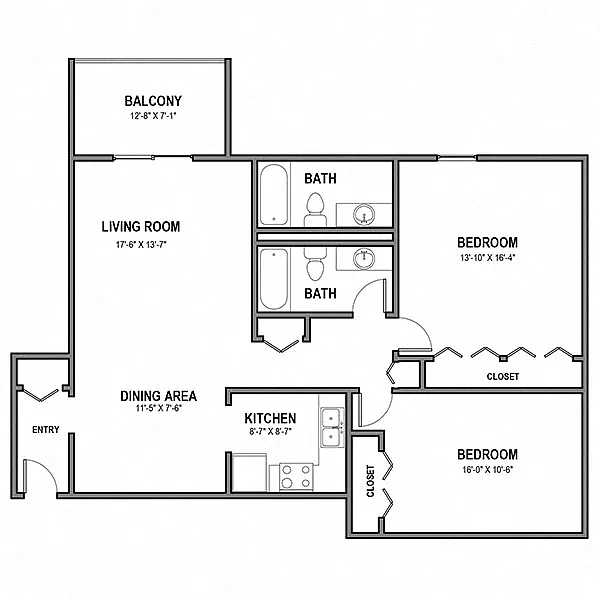 Floor plan Large 2 Bedroom, 2 Bath