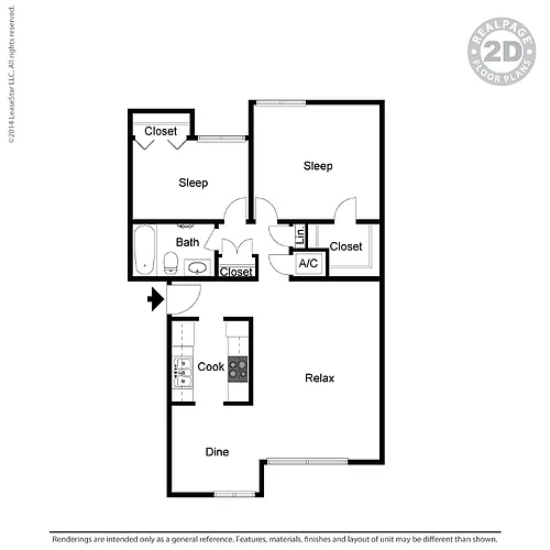 Floor plan Medium 2 Bed 1 Bath