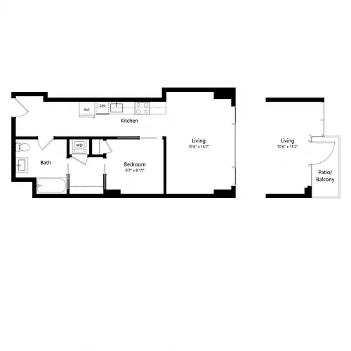 Floor plan 1 Bedroom - 1 Bath | Aj7a