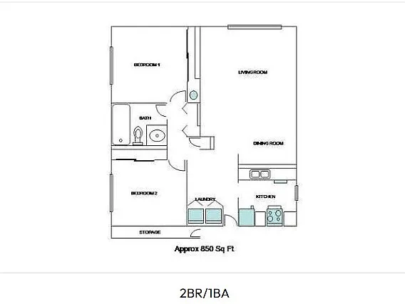 Floor plan 2 Beds 1 Bath