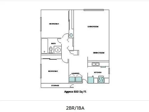 Floor plan 2 Beds 1 Bath