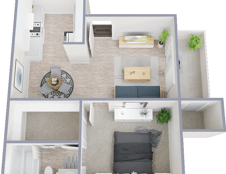 1 Bed 1 Bath Floorplan Diagram