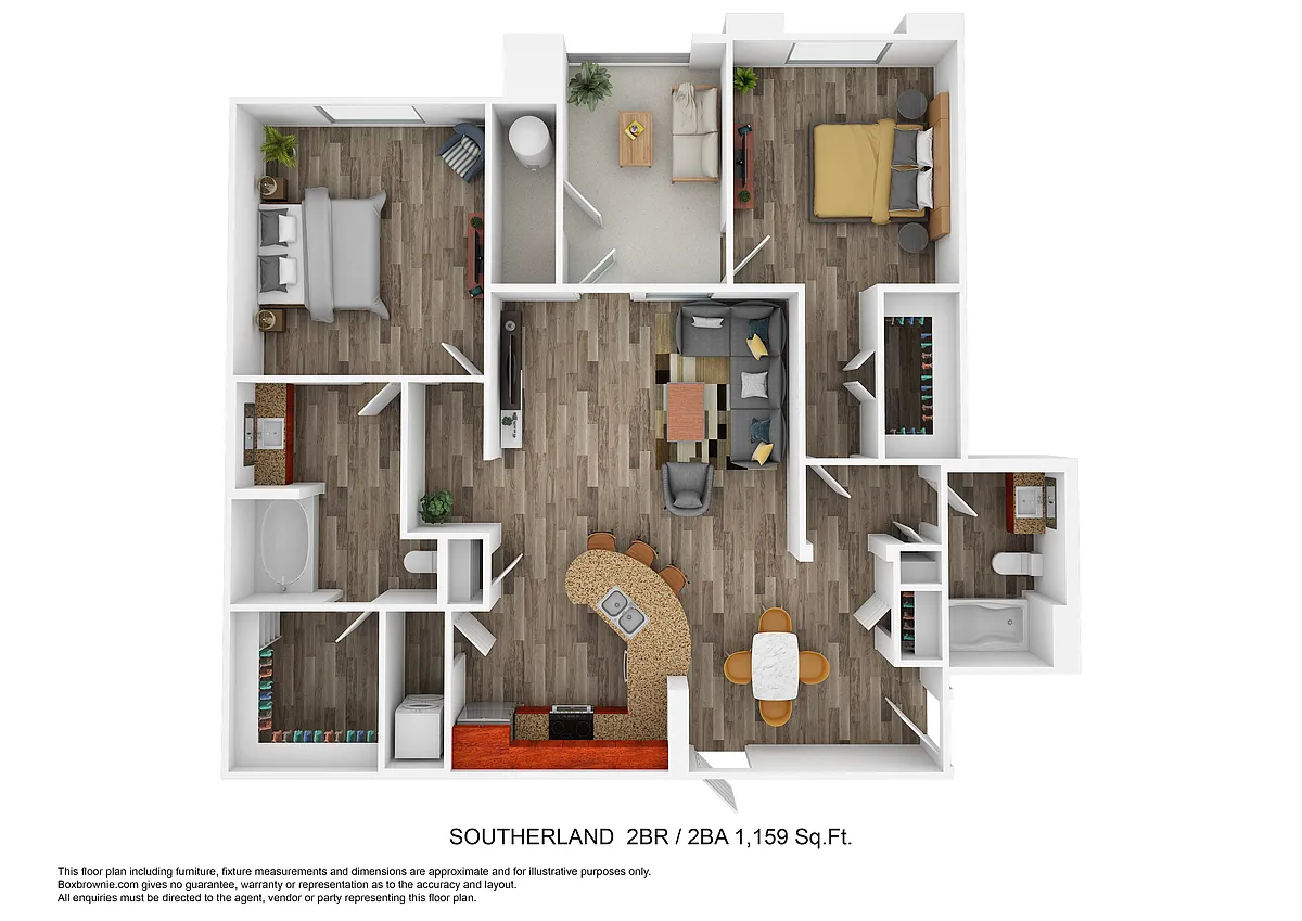 Floor plan Southerland - Two Bedroom/Two Bath 1,159 Sq Ft