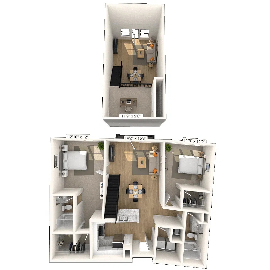Floor plan Traditional 2x2 1195-1257 SF