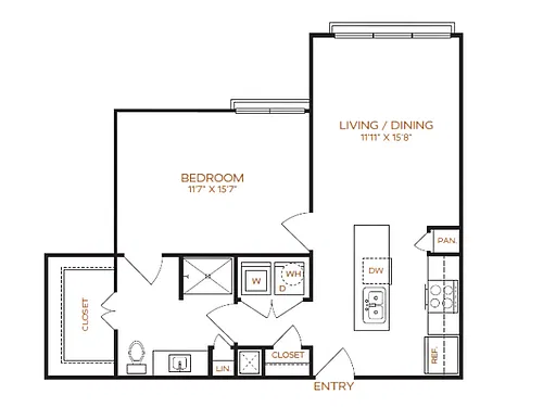 Floor plan 1 Bed, 1 Bath G