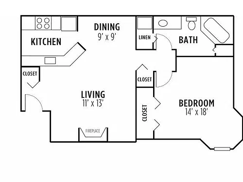 Floor plan 1 Bed 1 Bath