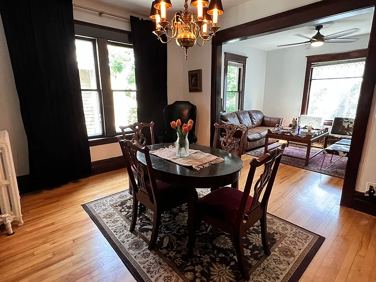 View of dining room into living room.