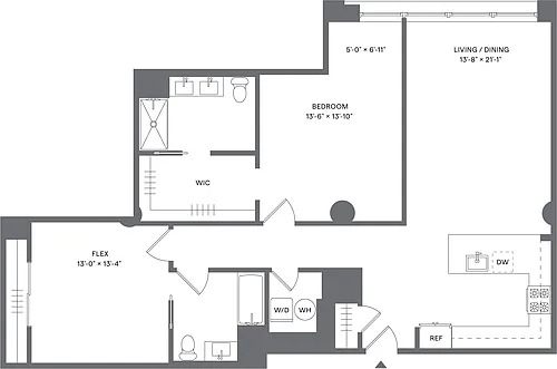 Floor plan 1 Bed+1Flex/2 Bath_A7D