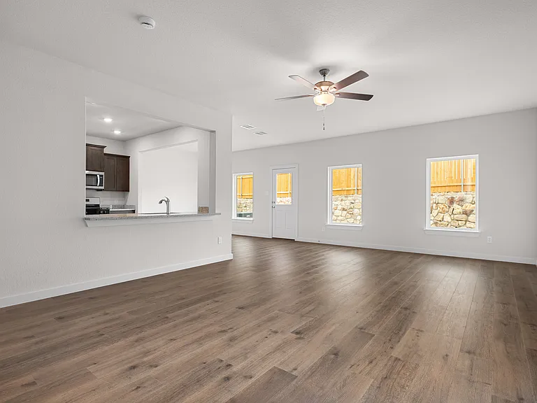 The floor plan is an open-concept layout.
