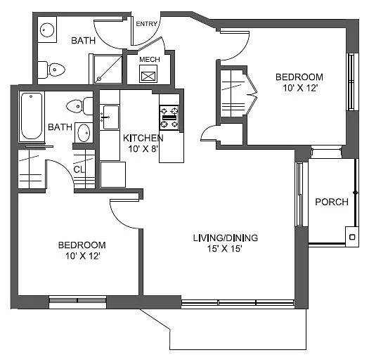 Floor plan Two Bedroom Two Bath