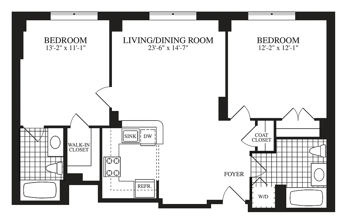 Floor plan 2 Bed 2 Bath B01