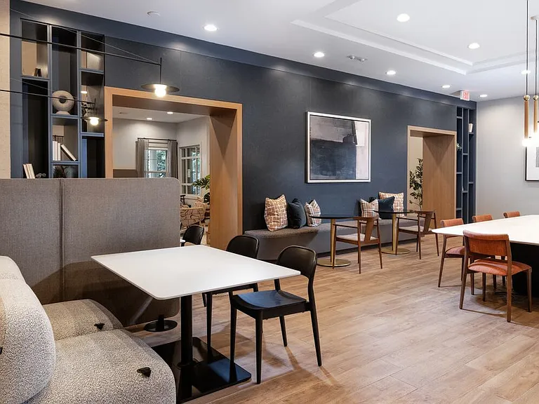 Lobby with lounge seating and coworking spaces