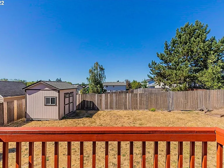 Backyard Patio with Shed in view