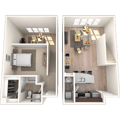 Floor plan Dual Level 1x1 837-1085 SF