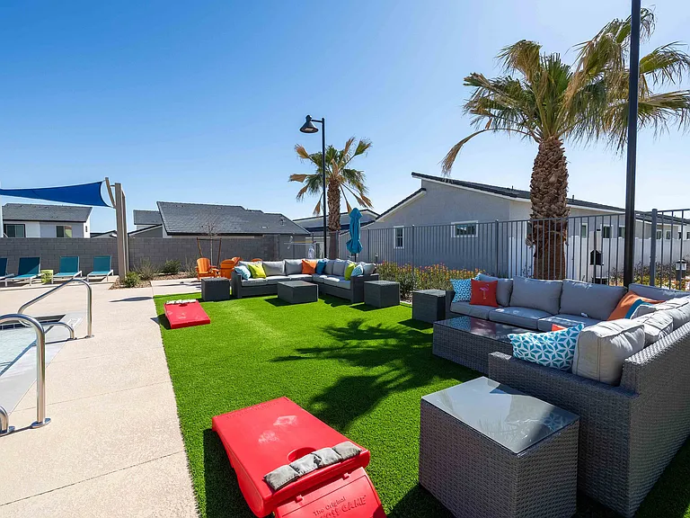 Experience the serenity of this beautifully designed outdoor lounge area, perfect for leisure and gatherings.