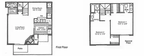 Floor plan 2 Bdrm 2.5 Bath Yard