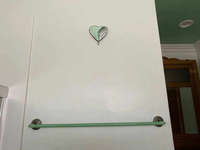 Bath Mirrored Hook & Rare Antique green Jadeite depression glass Towel Bar