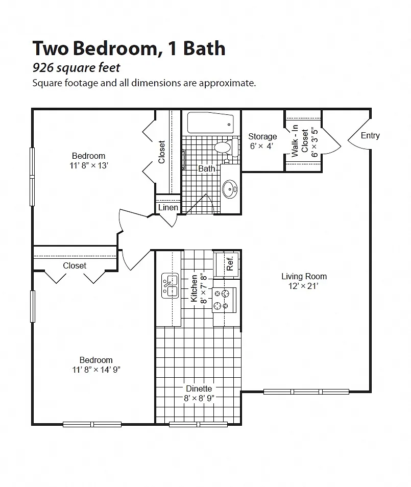Floor plan 2 Bedroom 1 Bath
