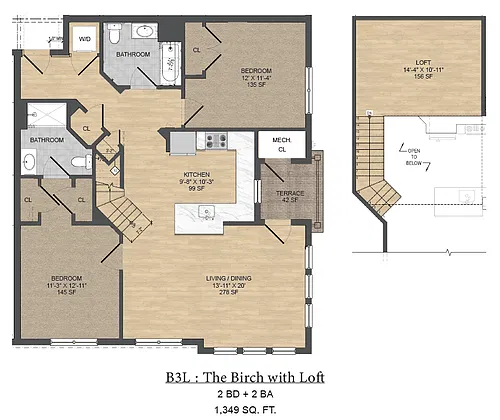 Floor plan B3 Loft - Birch w/Loft
