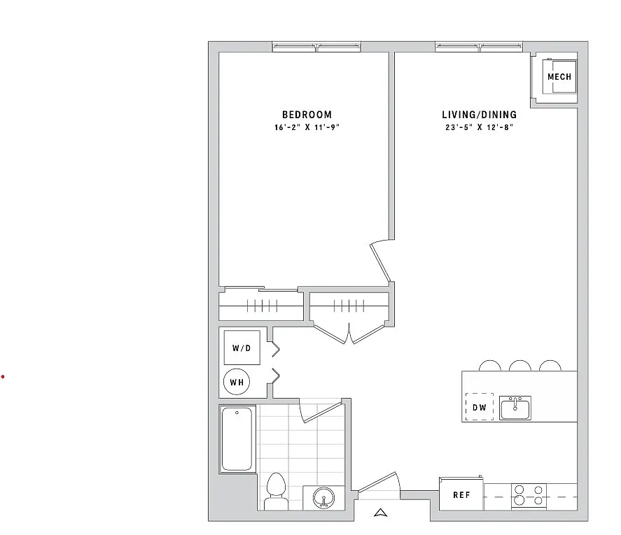 Floor plan 1 Bedroom 1 Bath 827Sqft