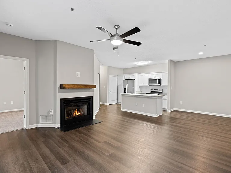 Great Room living space with gas fireplace