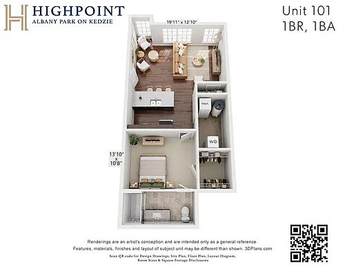 Floor plan 1 Bed 1 Bath