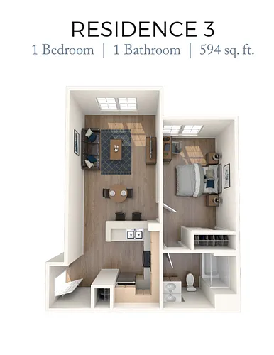 Floor plan 1BD, 1BTH E