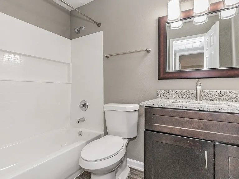 Experience refreshed bathroom designs with stylish vanities and bright finishes at Chapel Creek Apartments.