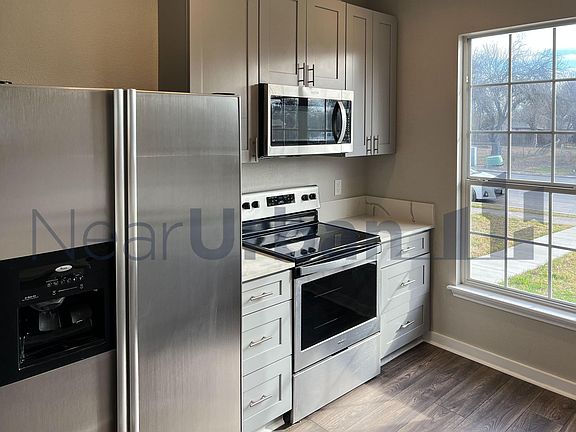 Brand-new stainless steel appliances.