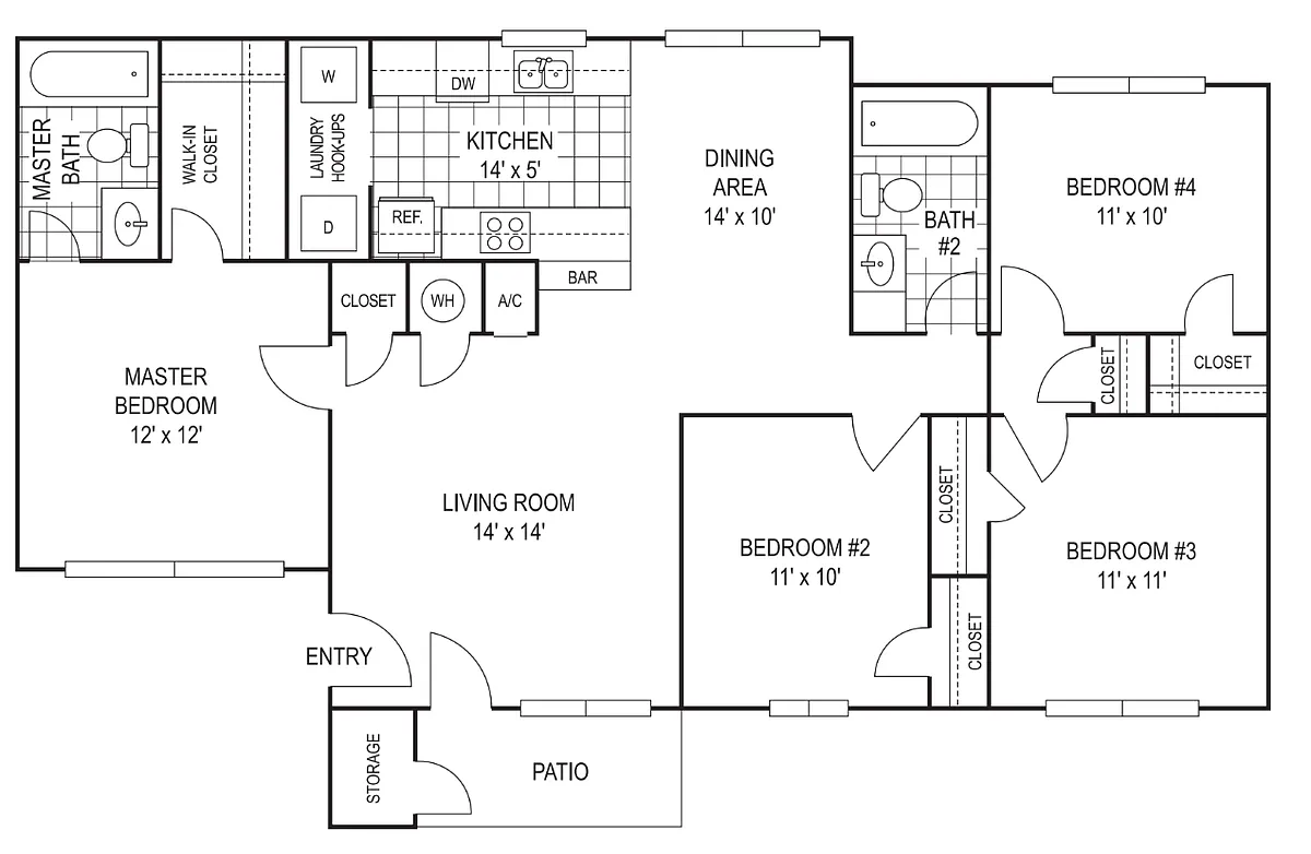 Floor plan 4 Bed, 2 Bath
