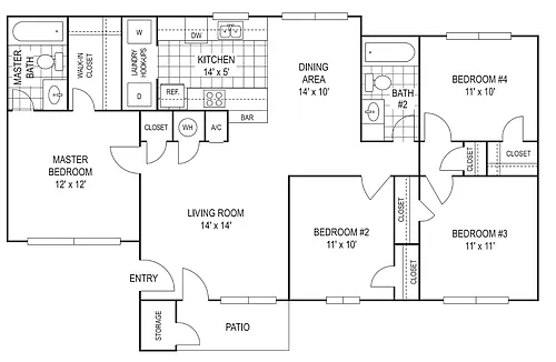 Floor plan 4 Bed, 2 Bath