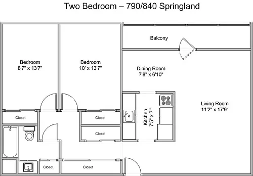 Floor plan 840 Springland 2-Bed