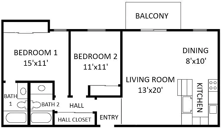 Floor plan Two Bedroom - Two Bath
