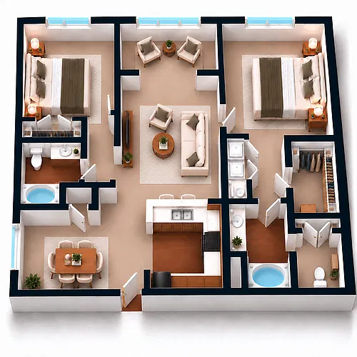 Floor plan 2 Bedroom, 2 Bathroom W/Sunroom - Large