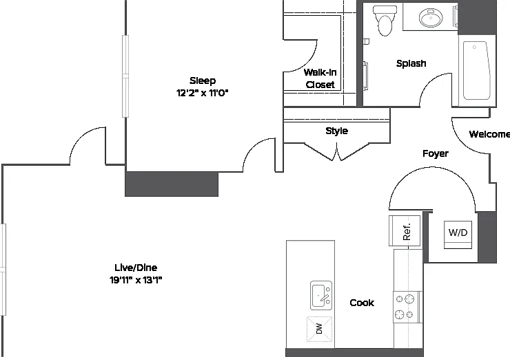 A19T 1-Bedroom Floorplan A19T 1-Bedroom Floorplan