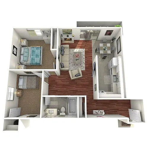 Floor plan Two Bedrooms One Bathroom (B1)