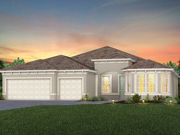 The Stellar, a one-story single family home with a 2.5 car garage, shown as home exterior FM3