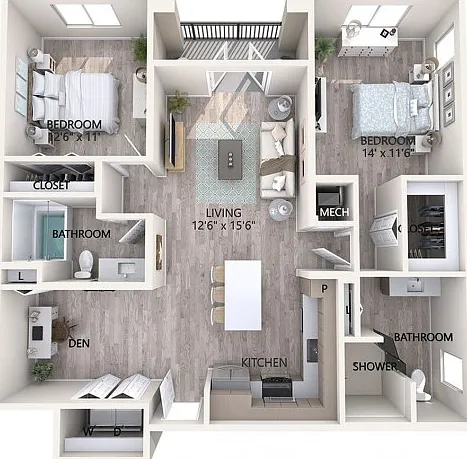 2 Bedroom 2 Bathroom and Den 2 Bedroom 2 Bathroom and Den