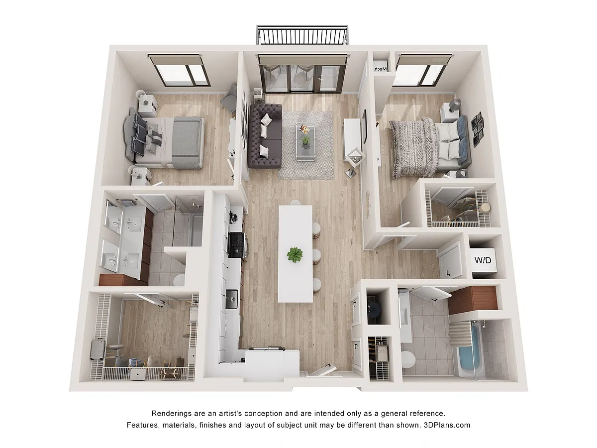 Floor plan Two Bedroom w/Balcony|Lb1090B