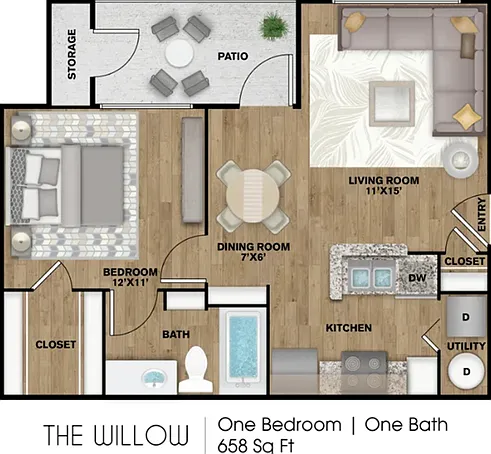 1 Bedroom, 1 Bathroom 1 Bedroom, 1 Bathroom