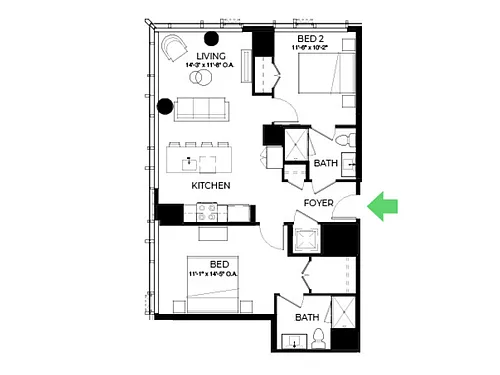 Floor plan B34 | 2 Bed | 2 Bath