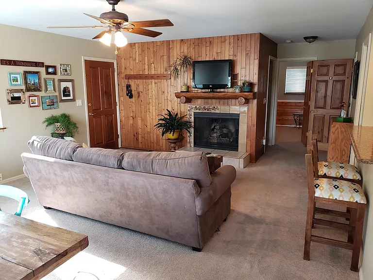 Open floor plan. 
Fireplace is NOT in working condition.